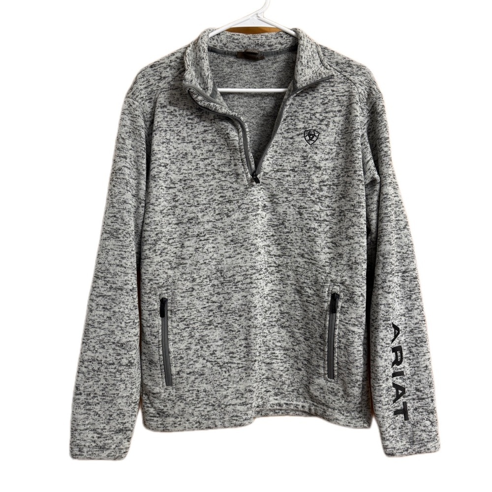 Ariat Men's Caldwell Logo 1/4 Zip Sweater in Nulla Heather light gray size Small